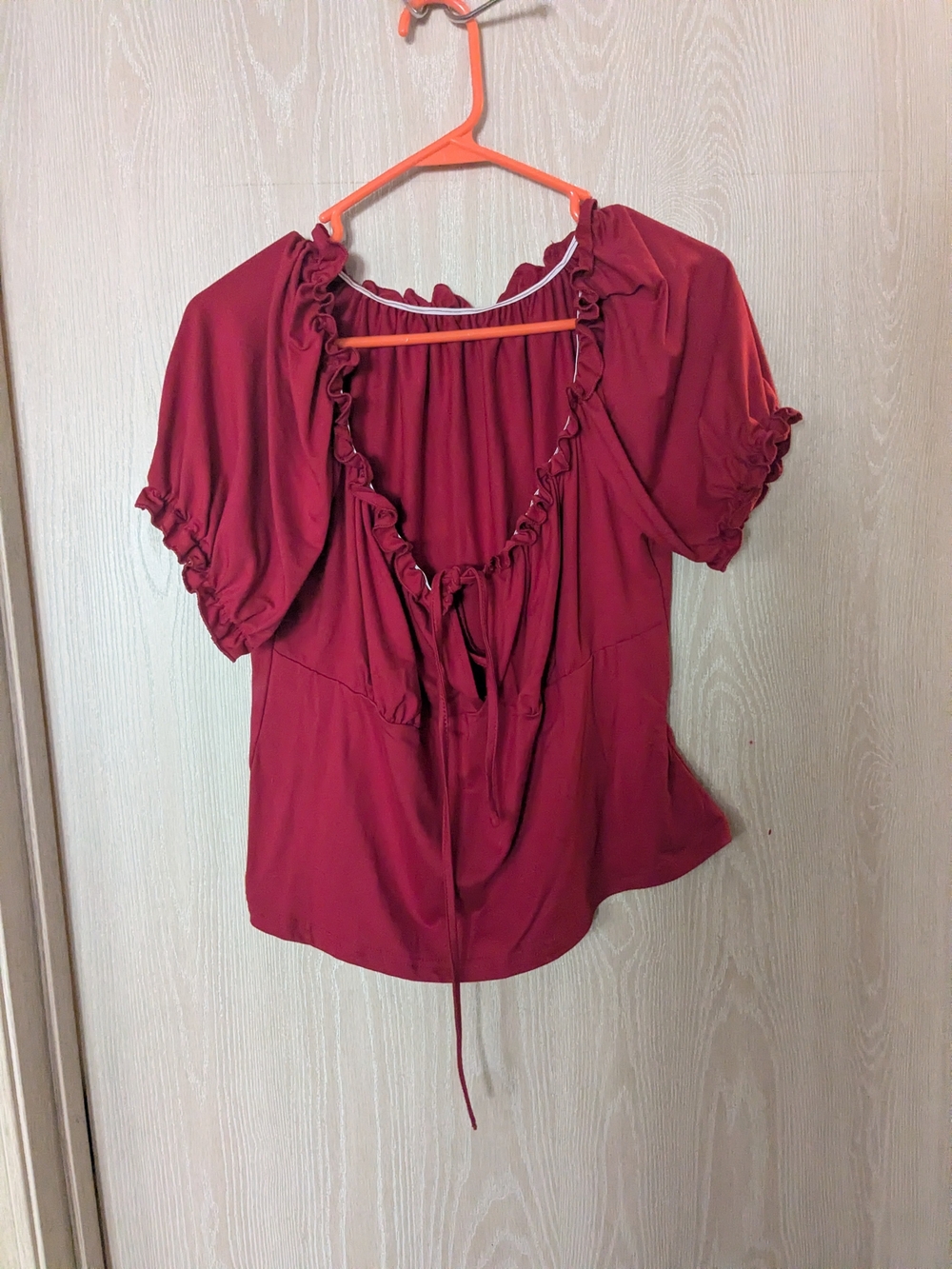 SHEIN Burgundy Ruffle Tie-Front Crop Top